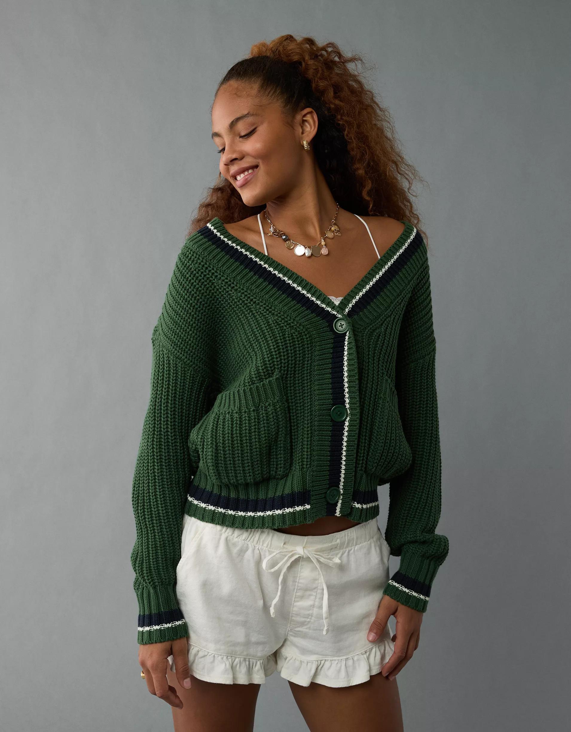 AE Tipped Button-Up Cardigan Product Image