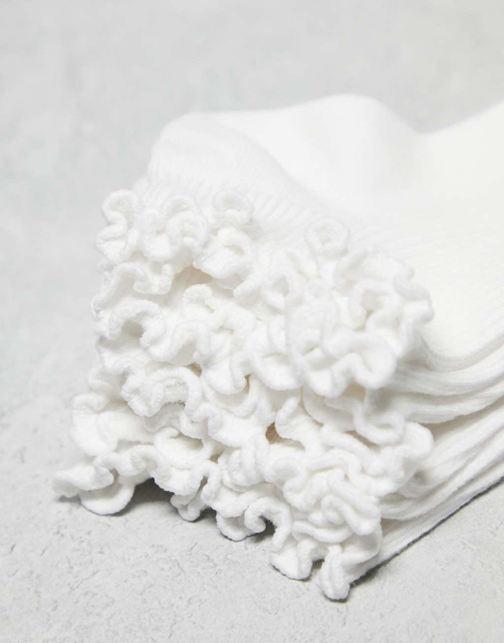 Monki 3-pack ruffle footsie socks in white Product Image