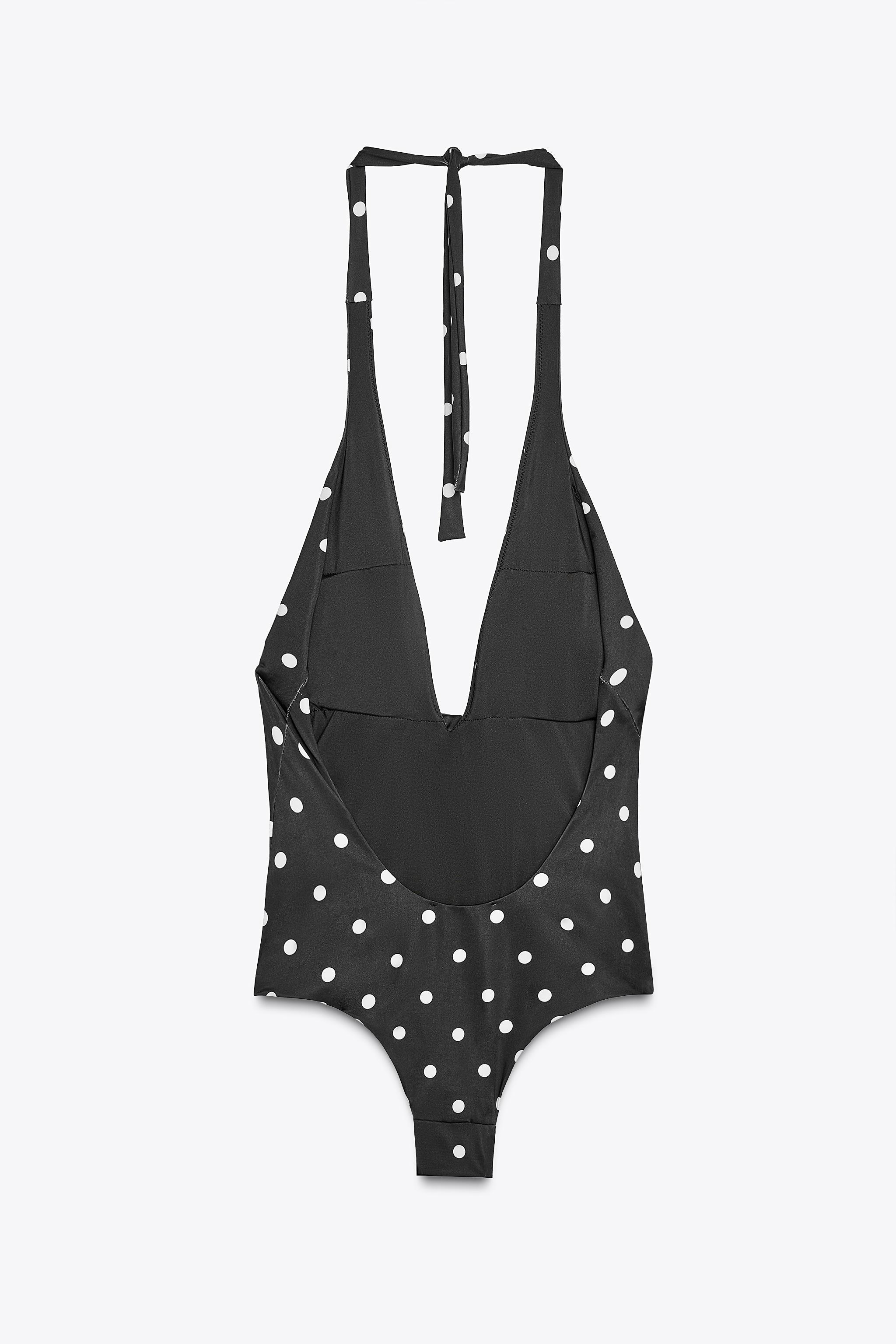 HALTER POLKA DOT RAISED FLORAL SWIMSUIT Product Image