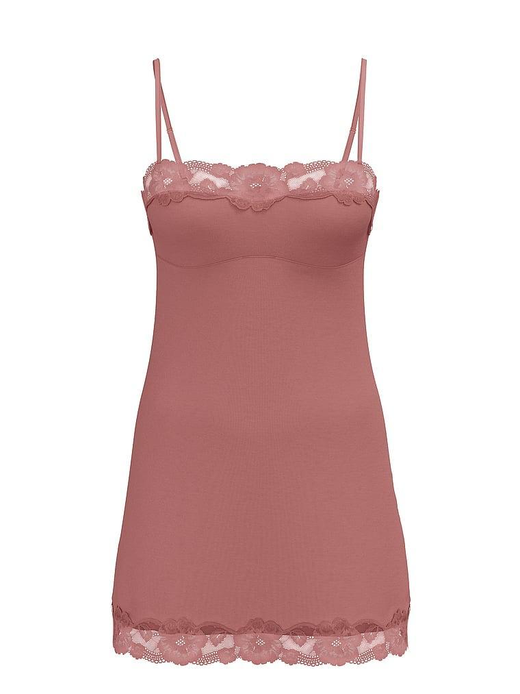 Modal Soft & Lace Trim Straight-Neck Slip Dress Product Image