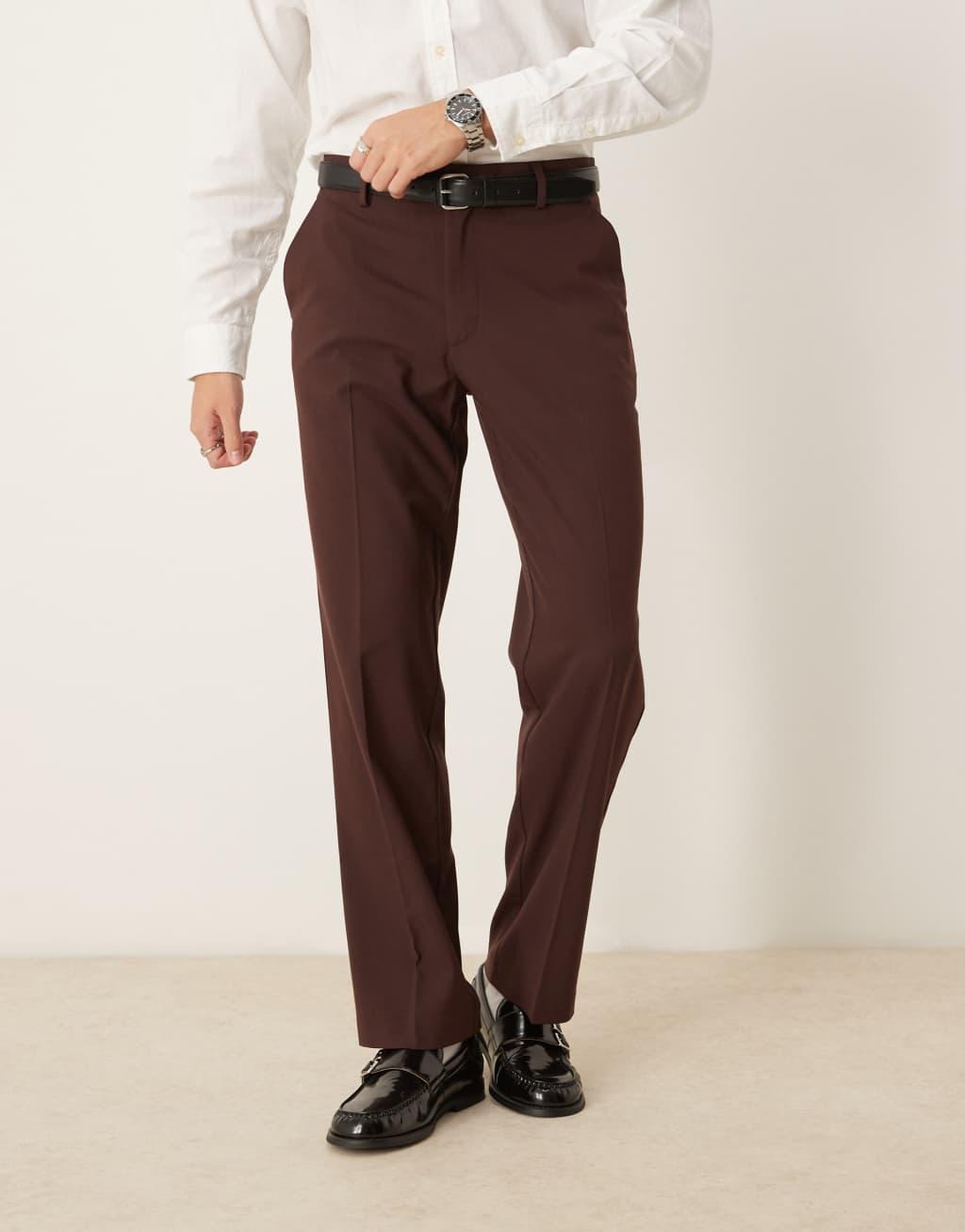 ASOS DESIGN smart straight leg pants in brown Product Image