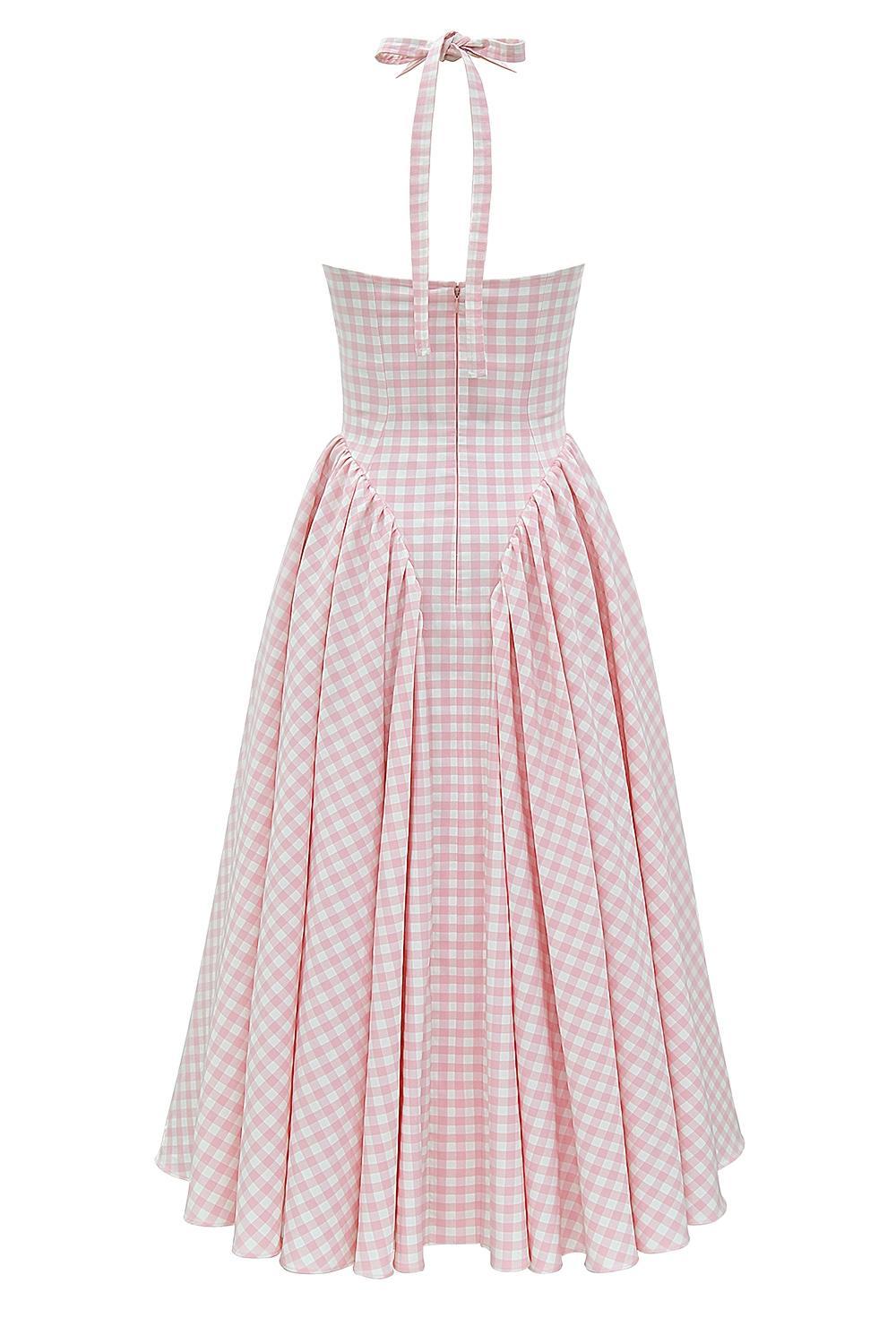 Marilyn  strawberry shortcake gingham halter midi sundress Product Image
