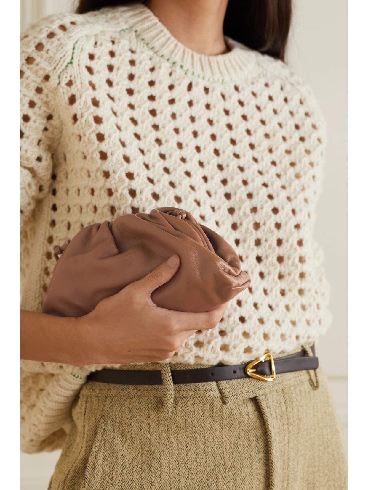 BOTTEGA VENETA The Pouch Small Gathered Leather Clutch In Brown Product Image