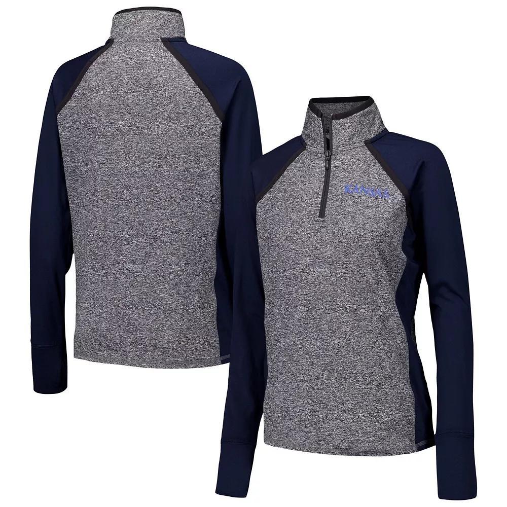Women's Navy/Heather Gray Kansas Jayhawks Finalist Raglan Quarter-Zip Jacket,  Product Image