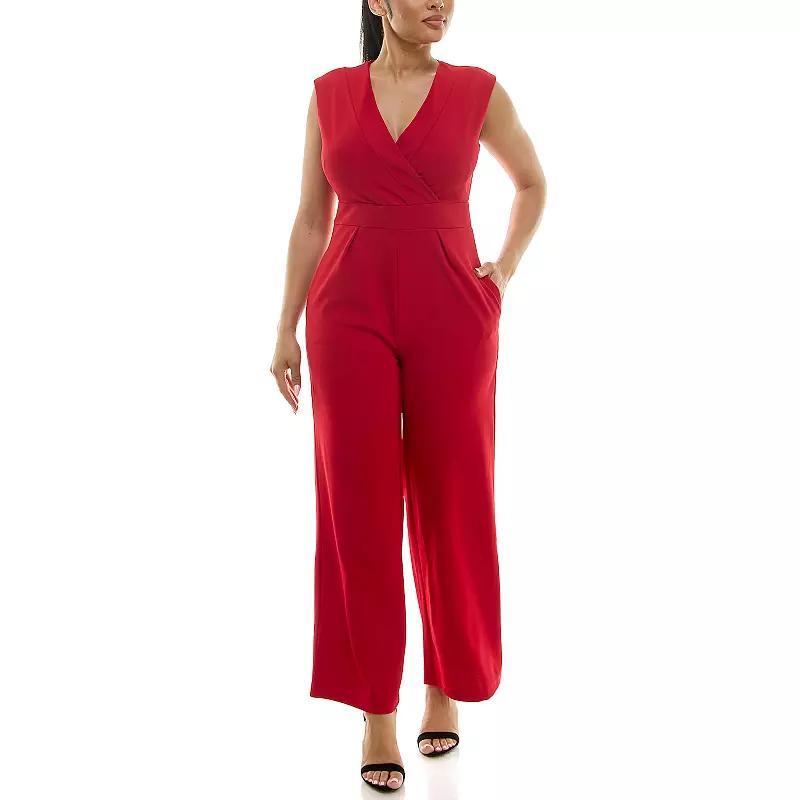 Womens Nina Leonard Surplice Jumpsuit Dark Pink Product Image