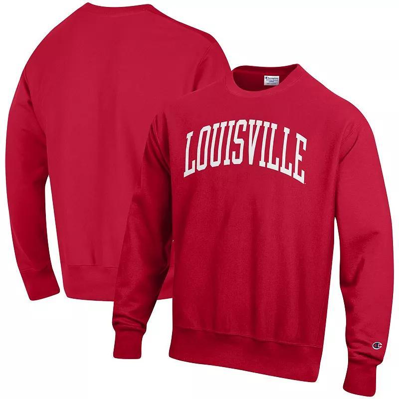 Men's Champion Red Louisville Cardinals Arch Reverse Weave Pullover Sweatshirt,  Product Image