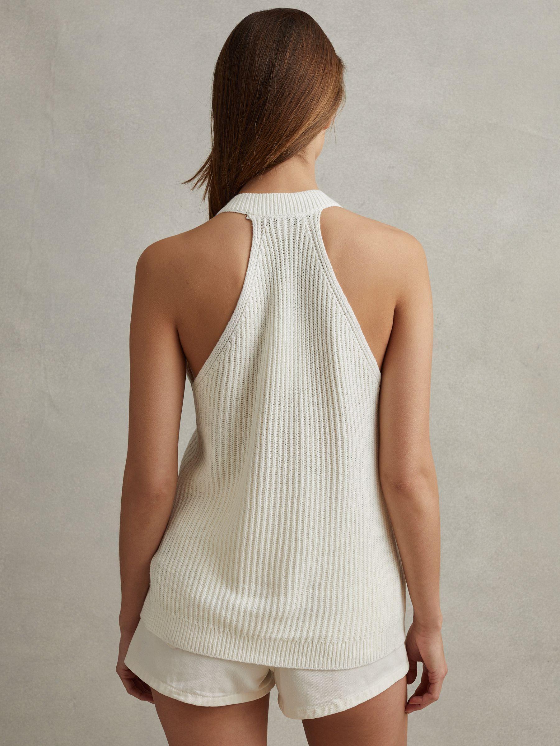 Knitted Halter Neck Top With Linen in Ivory Product Image