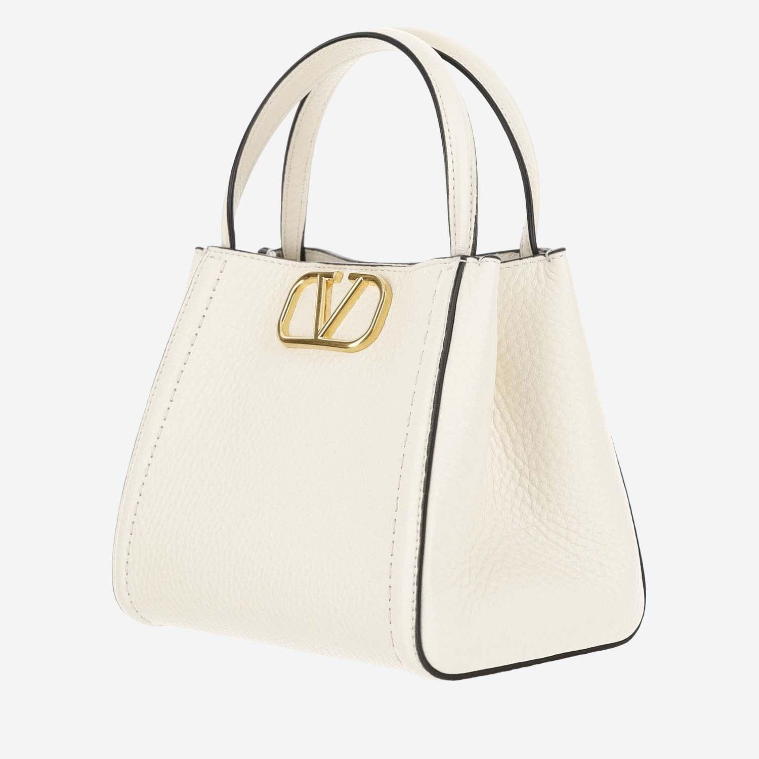 VALENTINO GARAVANI Small Alltime Leather Tote Bag In White Product Image