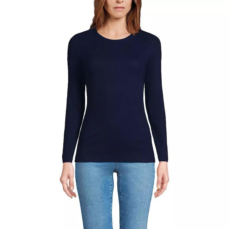 Women's Lands' End Micro Rib Tee, Size: Large, Deep  Blue Product Image