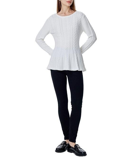Greige Peplum Round Neck Long Sleeve Sweater Product Image