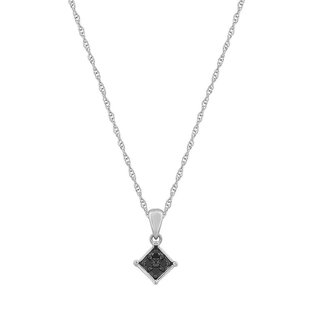 Celebration Gems 10k Gold 1/10 Carat T.W. Black Diamond Square Cluster Pendant, Women's, Size: 18", White Product Image