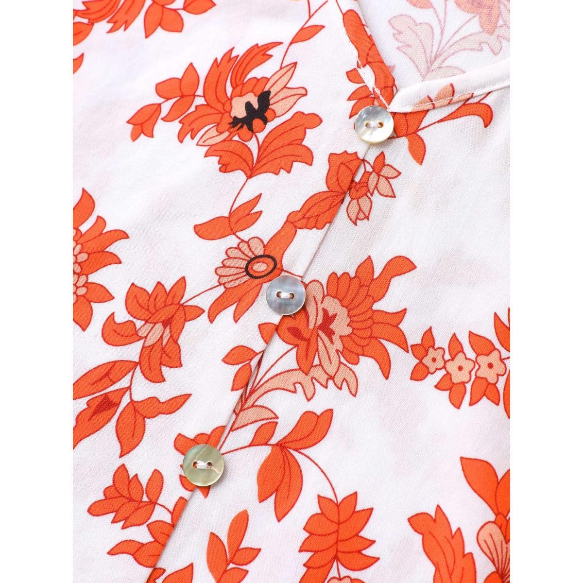 Plus Size Multicolor Sunkissed Florals Ruffled Trim Blouse Women Elbow-length sleeve V-neck Vacation Blouses BloomChic 28/5X Product Image