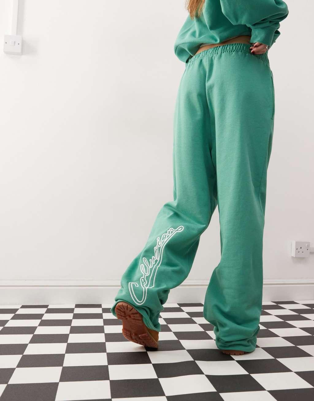 COLLUSION oversized sweatpants with embroidery in green - part of a set Product Image