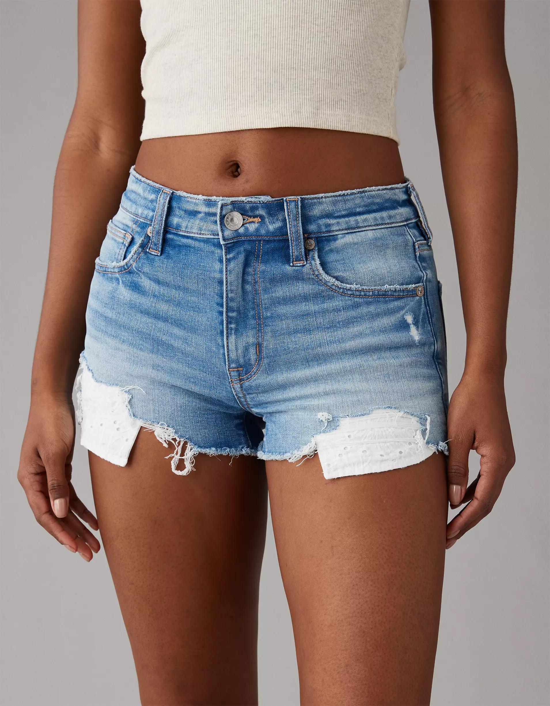 AE Next Level High-Waisted Ripped Denim Short Short Product Image