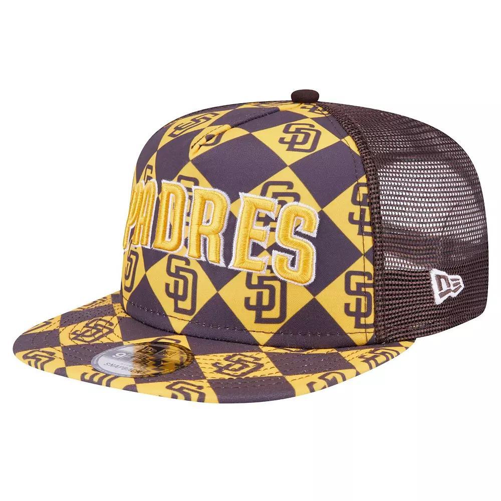 Men's New Era Brown San Diego Padres Seeing Diamonds A-Frame Trucker 9FIFTY Snapback Hat Product Image