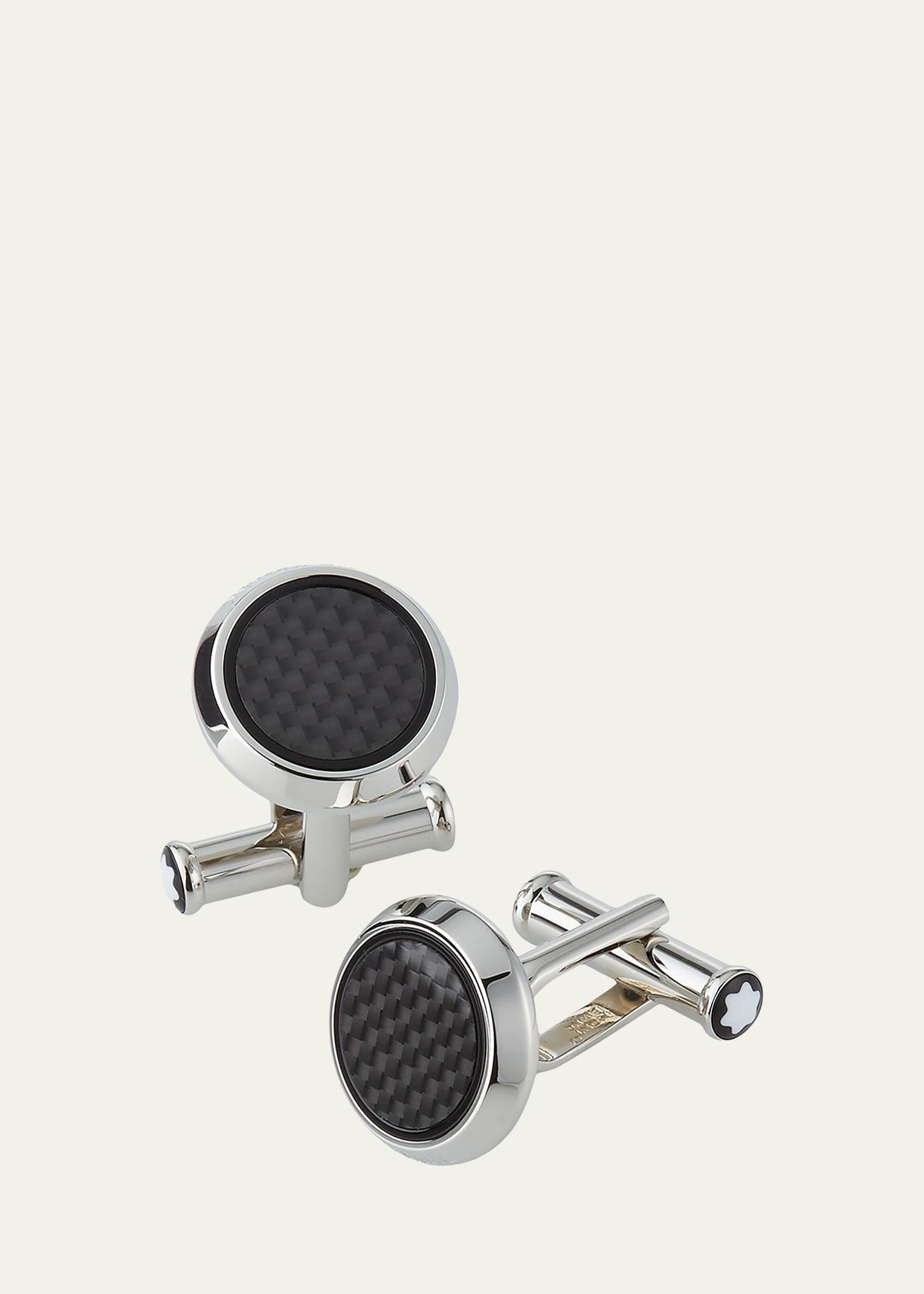 Mens Round Carbon Fiber Cufflinks Product Image