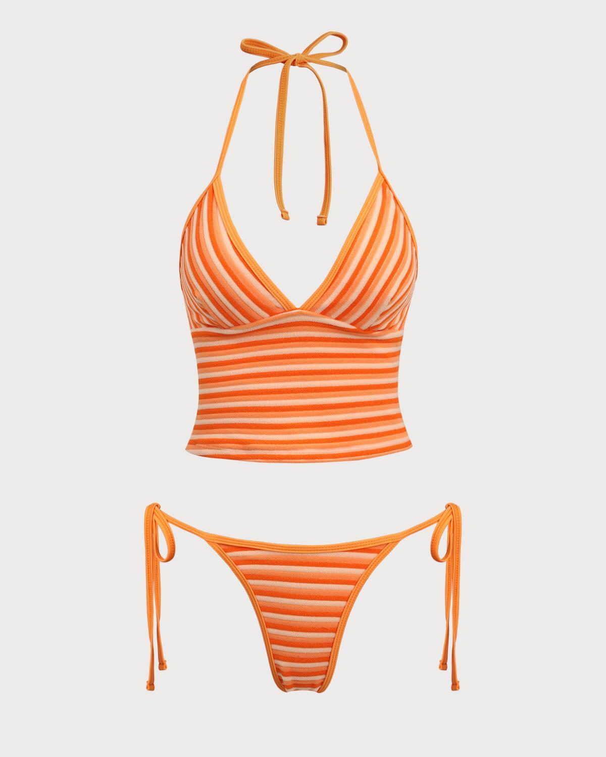 Orange Striped Tankini Swimsuit Product Image