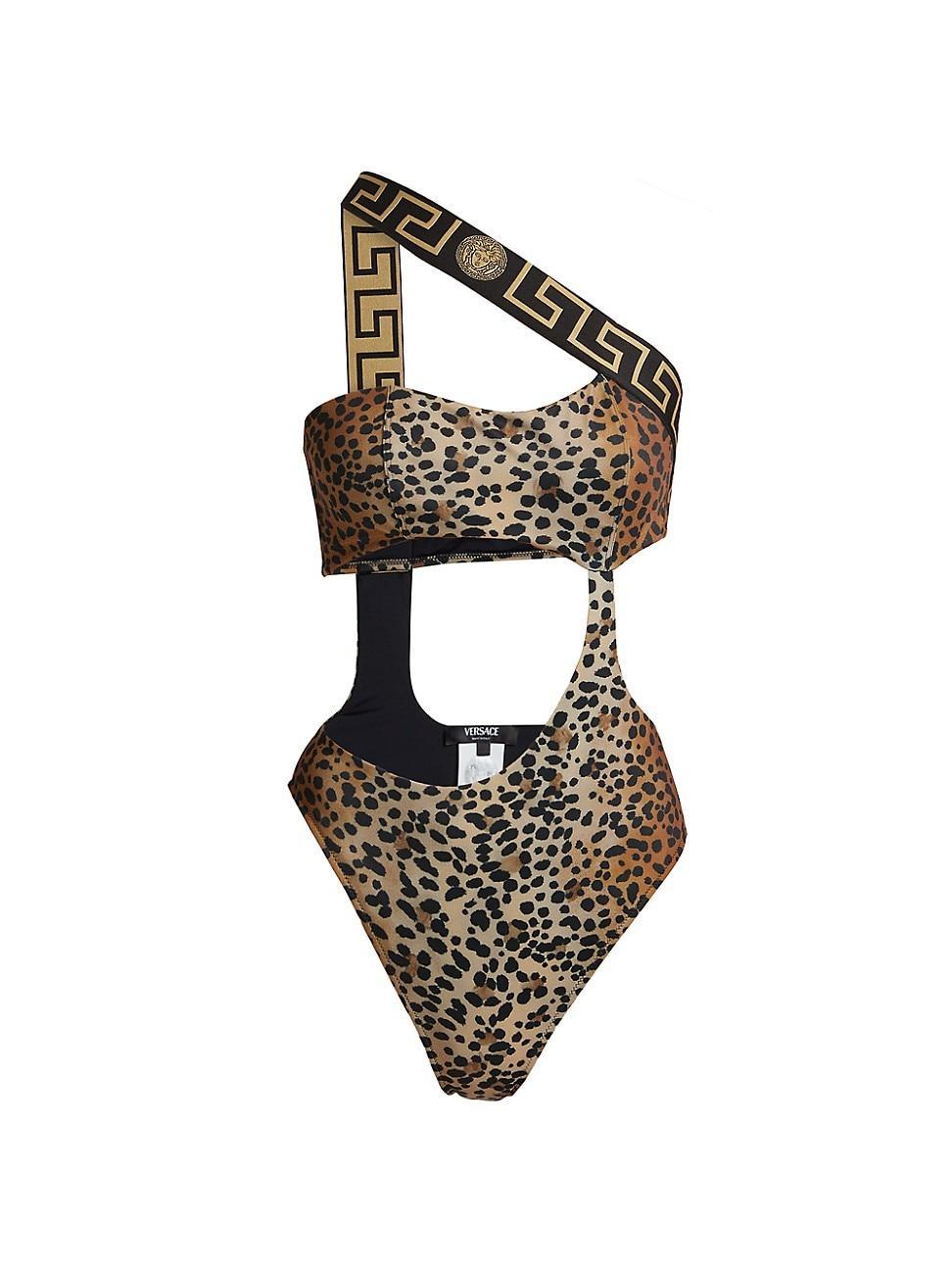 Womens Leopard Cut-Out One-Piece Swimsuit Product Image