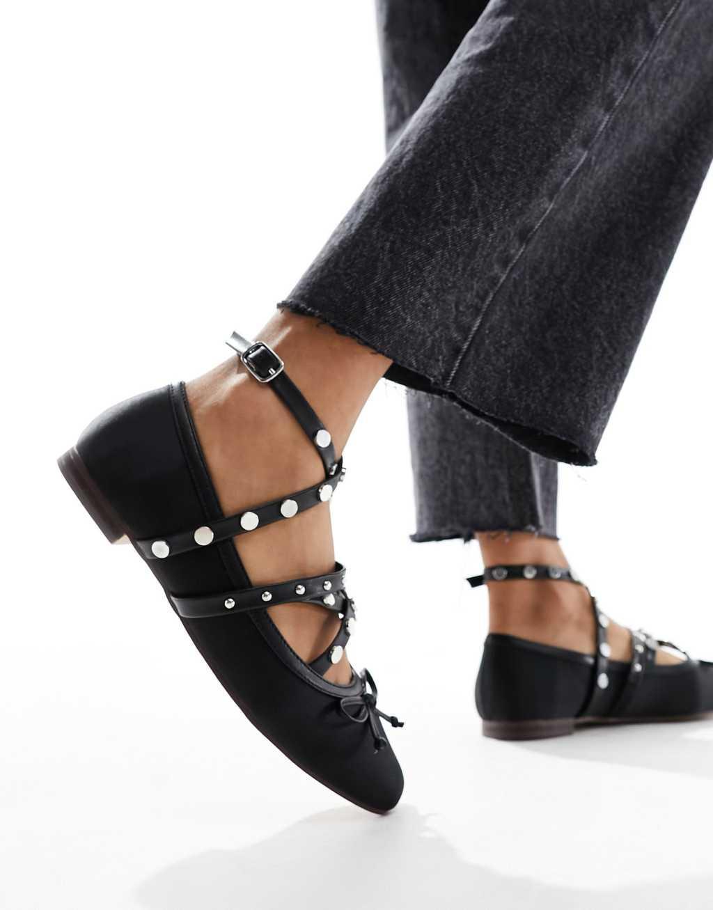 ASOS DESIGN Legacy studded ballet flats in black Product Image