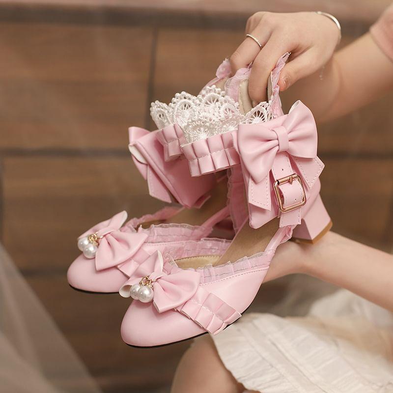 Block Heel Lace Trim D'Orsay Sandals Product Image