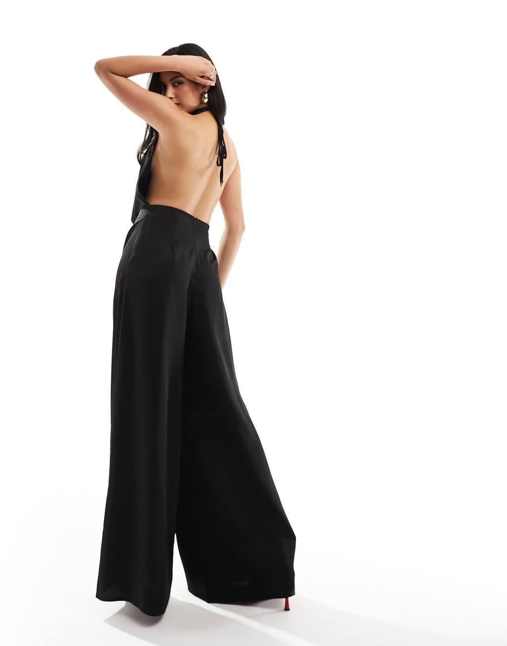 ASOS DESIGN satin cowl neck halter jumpsuit Product Image