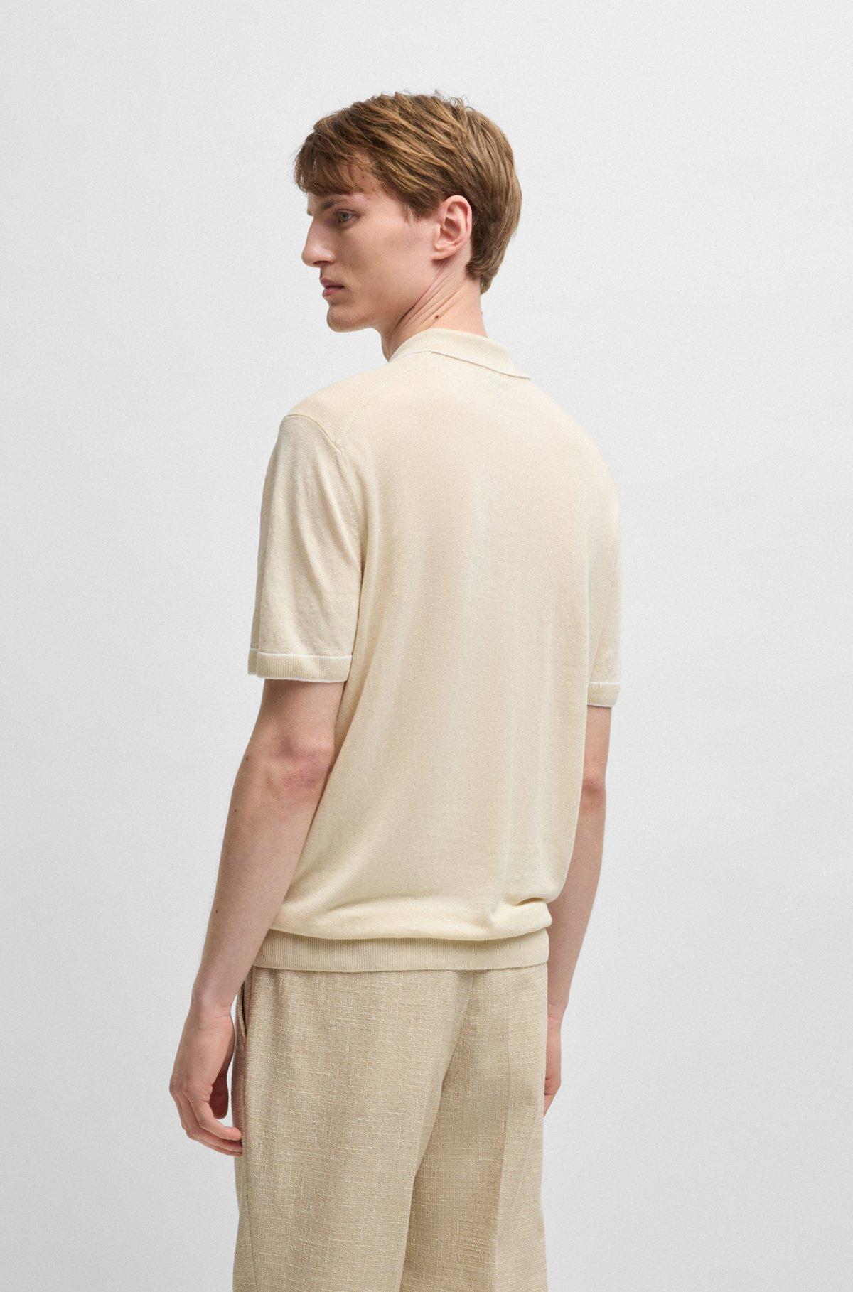 BOSS - Linen-blend sweater with zip placket - White Product Image