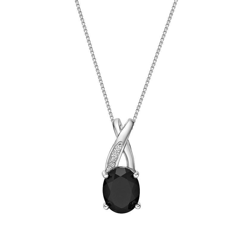 Gemminded Sterling Silver Black Onyx & Lab-Created White Sapphire Pendant Necklace, Womens Product Image