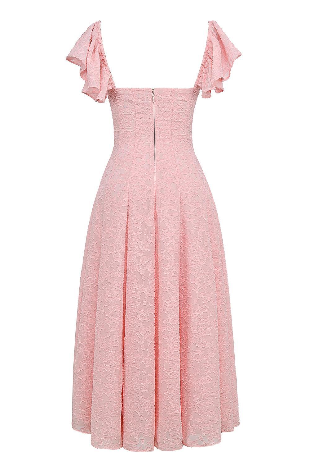 Emma Perfectly Pink Floral Jacquard Midi Dress Product Image