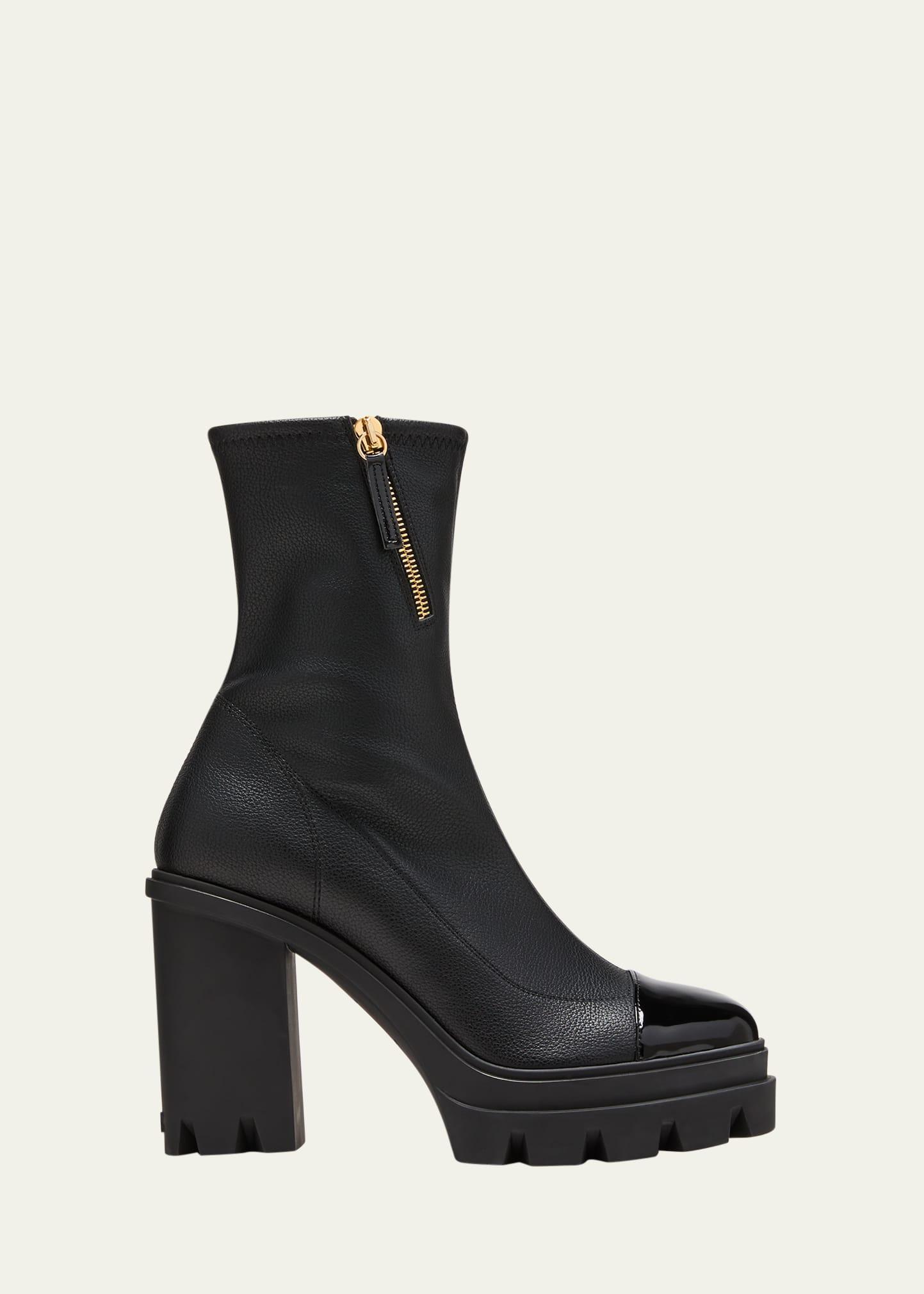 Mixed Leather Cap-Toe Platform Booties Product Image