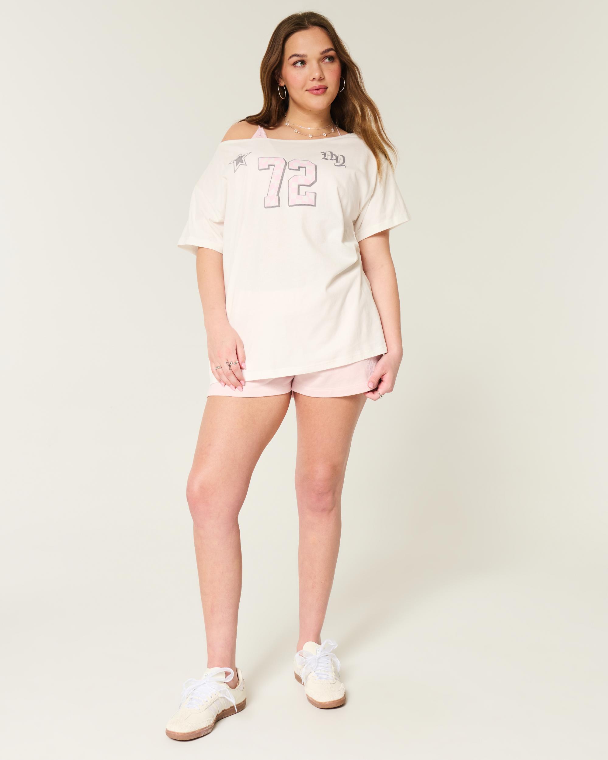 Oversized Off-the-Shoulder New York Raceway Graphic Tee Product Image