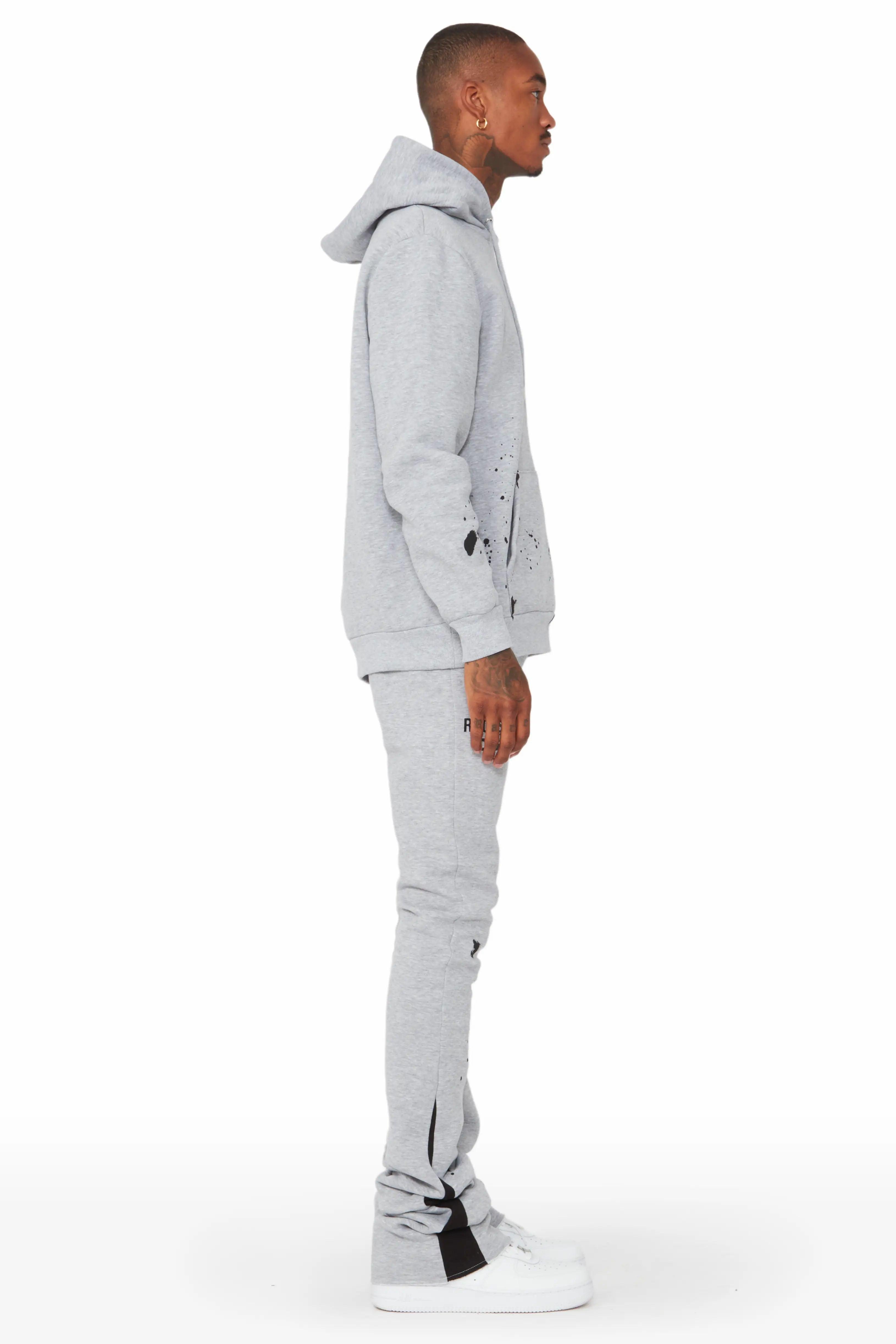 Raffer Grey/White Hoodie/Stacked Flare Pant Set Male Product Image