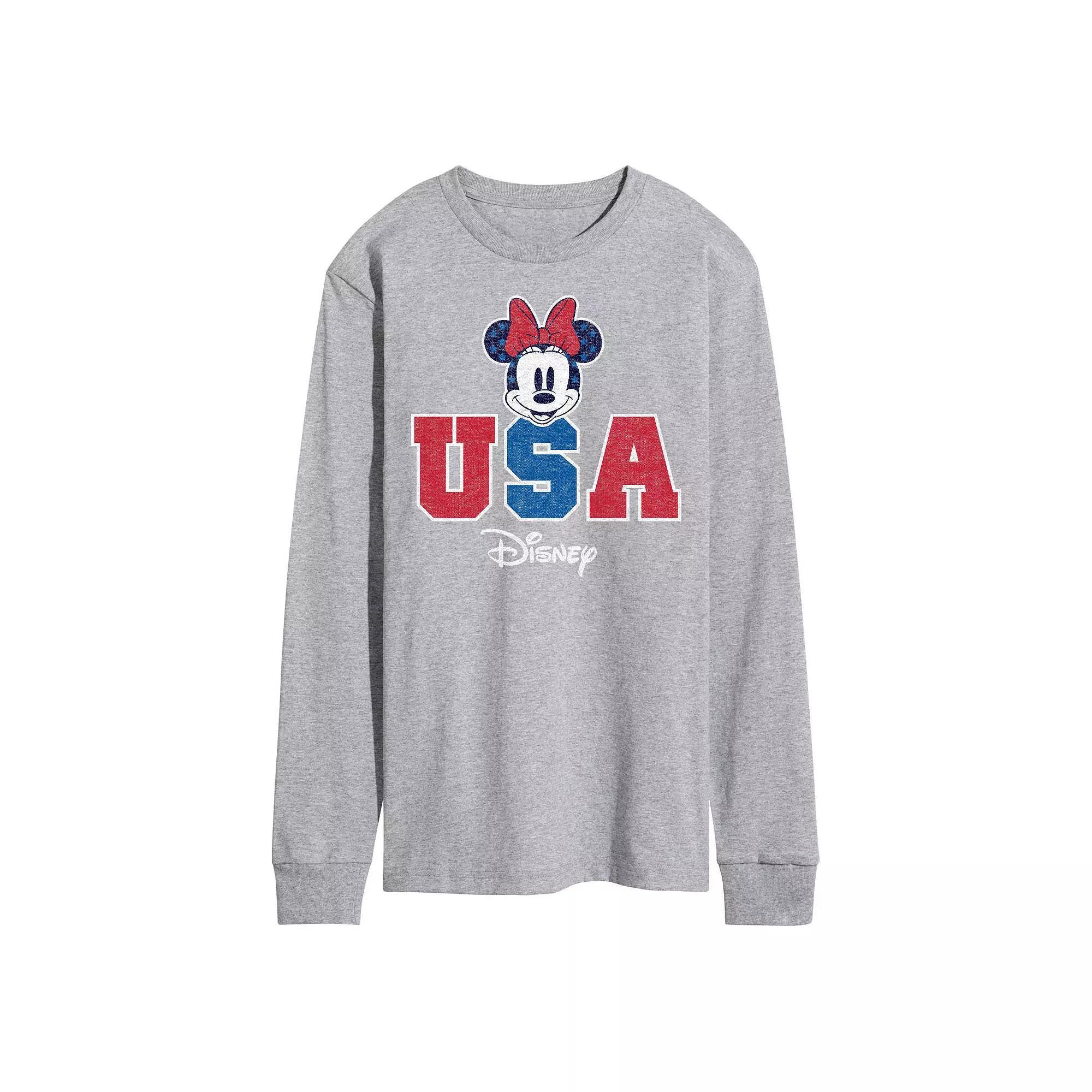 Disney's Minnie Mouse Men's USA Long Sleeve, Size: Small, Gray Product Image