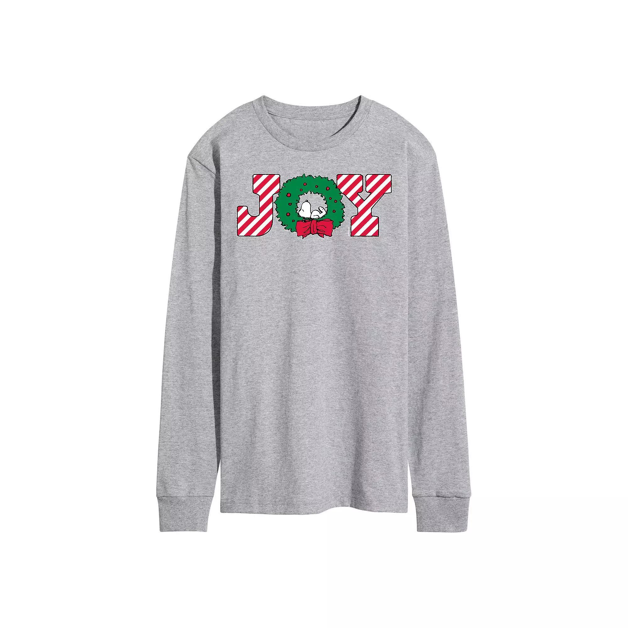 Men's Peanuts Joy Wreath Long Sleeve Tee, Size: XL, Gray Product Image