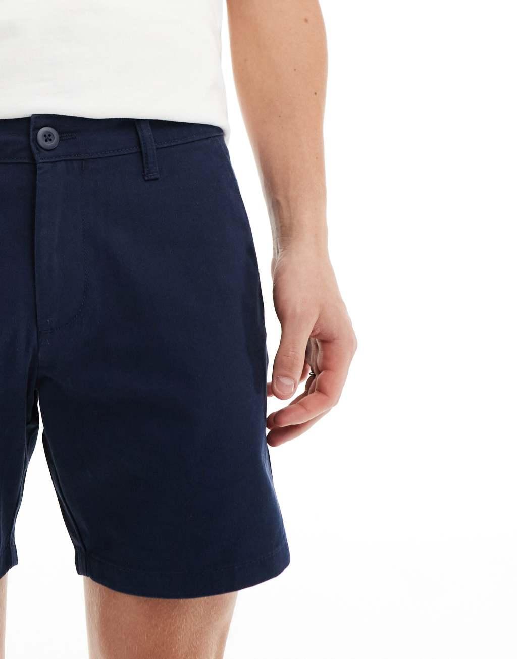 ASOS DESIGN 2 pack slim stretch chino shorts in black and navy save Product Image