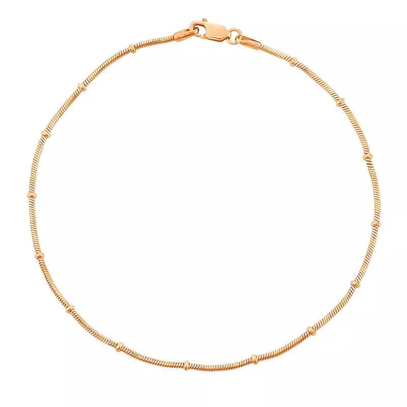 Jordan Blue 14k Gold Over Silver Snake Chain Anklet, Womens, Pink Tone Product Image