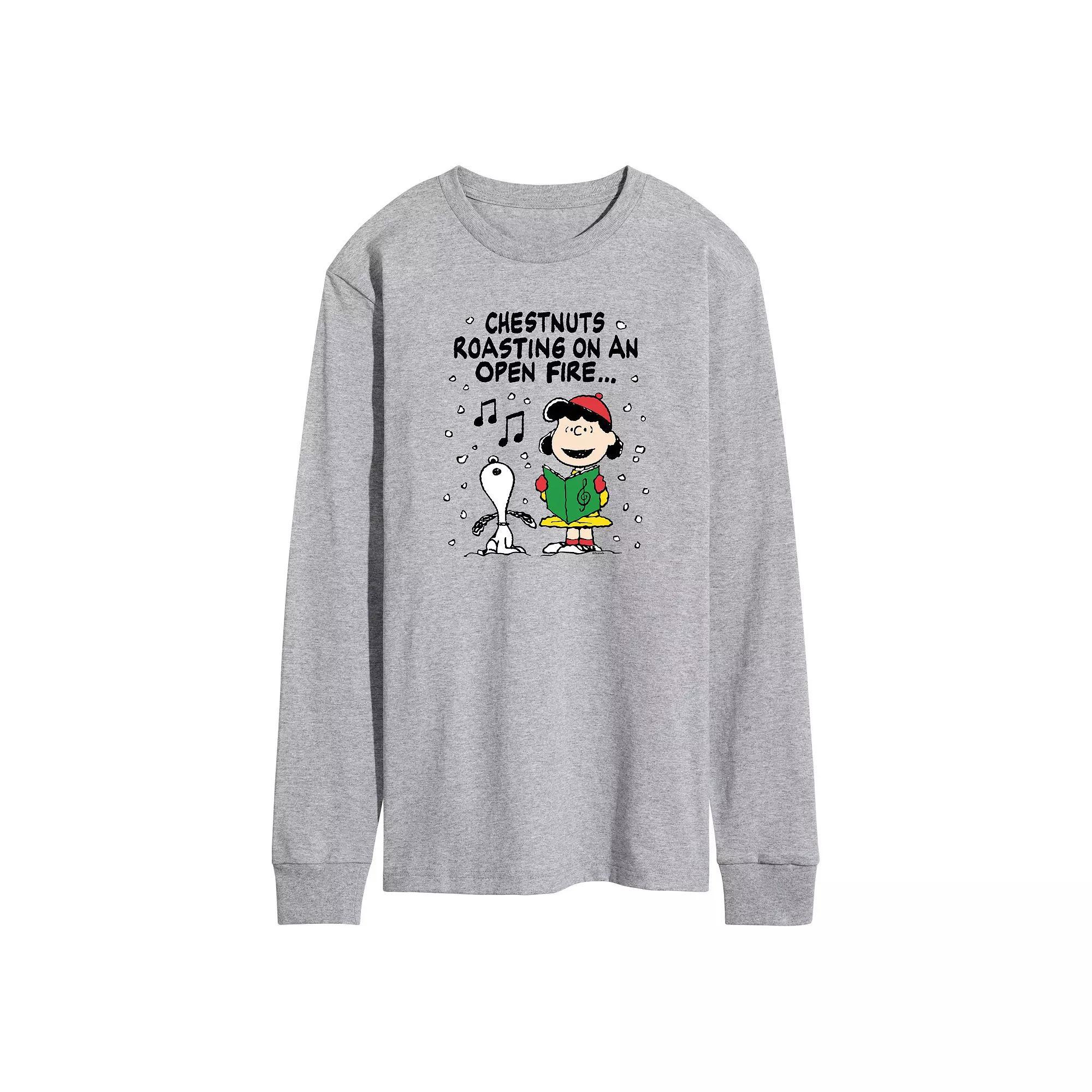 Men's Peanuts Lucy & Snoopy Christmas Carol Long Sleeve Graphic Tee, Size: Small, Grey Gray Product Image