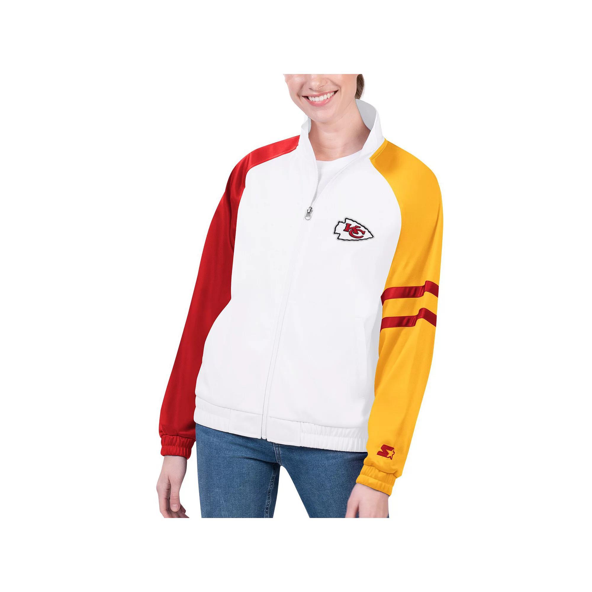 Women's Starter White Kansas City Chiefs Curve Ball Raglan Full-Zip Track Jacket, Size: Small Product Image