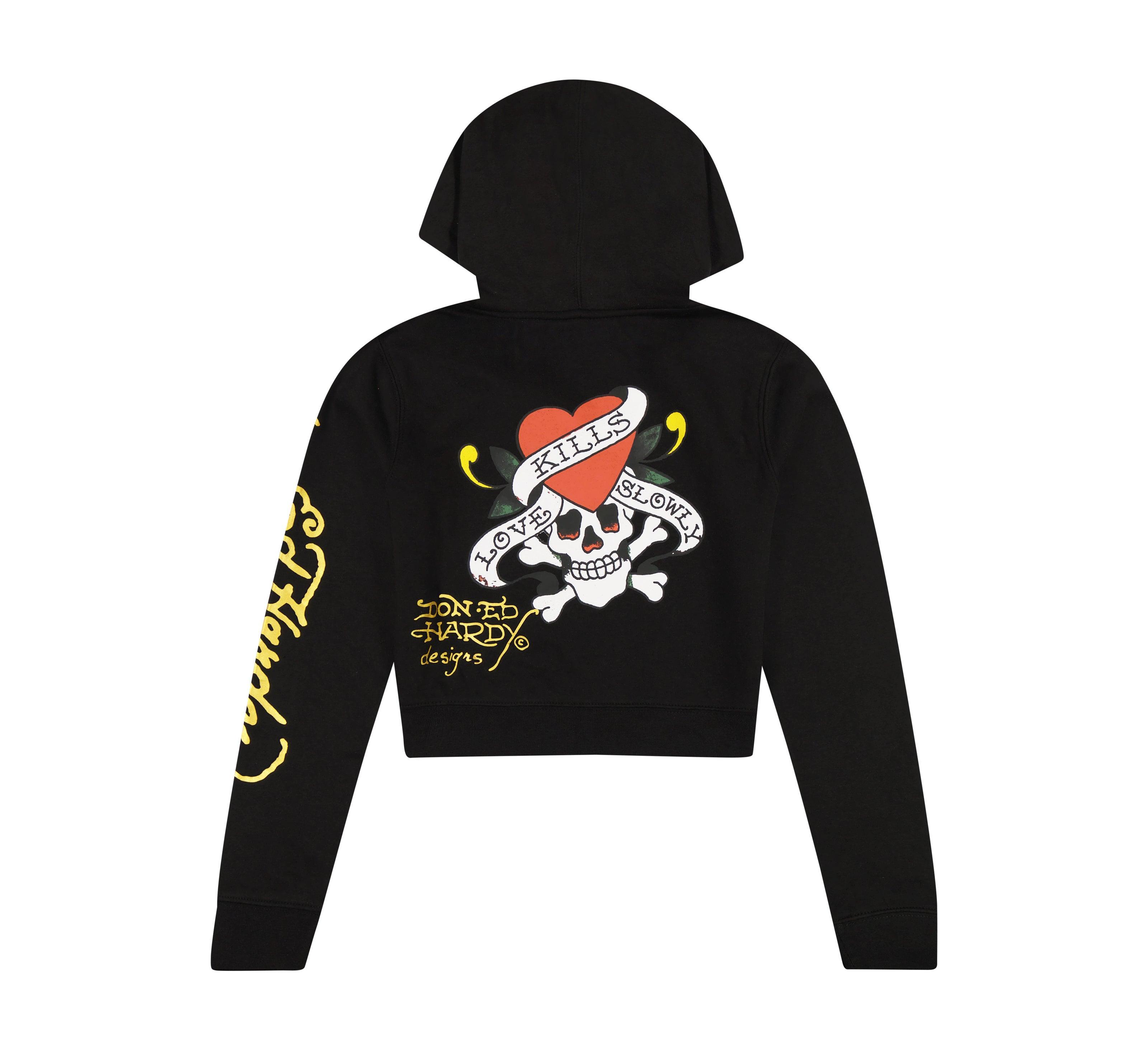 LKS Skull Black Zip Front Cropped Hoodie Product Image