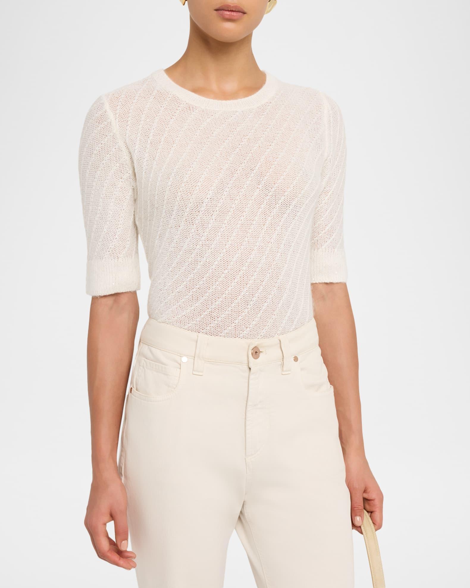 Elbow-Sleeve Crewneck Sequin Sweater Product Image