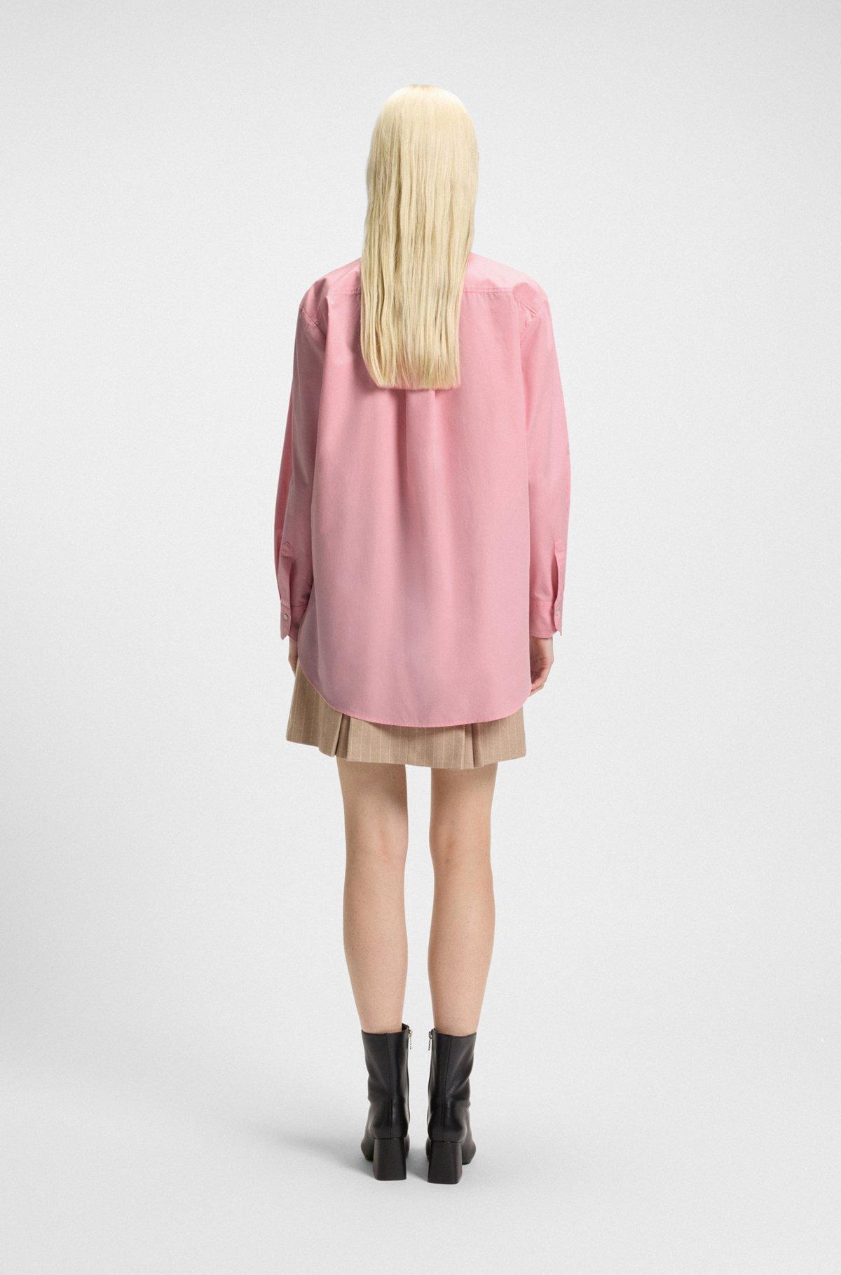 HUGO - Oversize-fit blouse in cotton canvas with embroidered logo - Pink Product Image