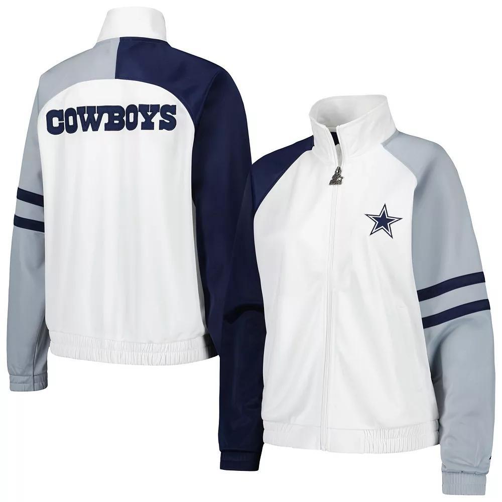 Women's Starter White Dallas Cowboys Curve Ball Raglan Full-Zip Track Jacket, Size: XS Product Image