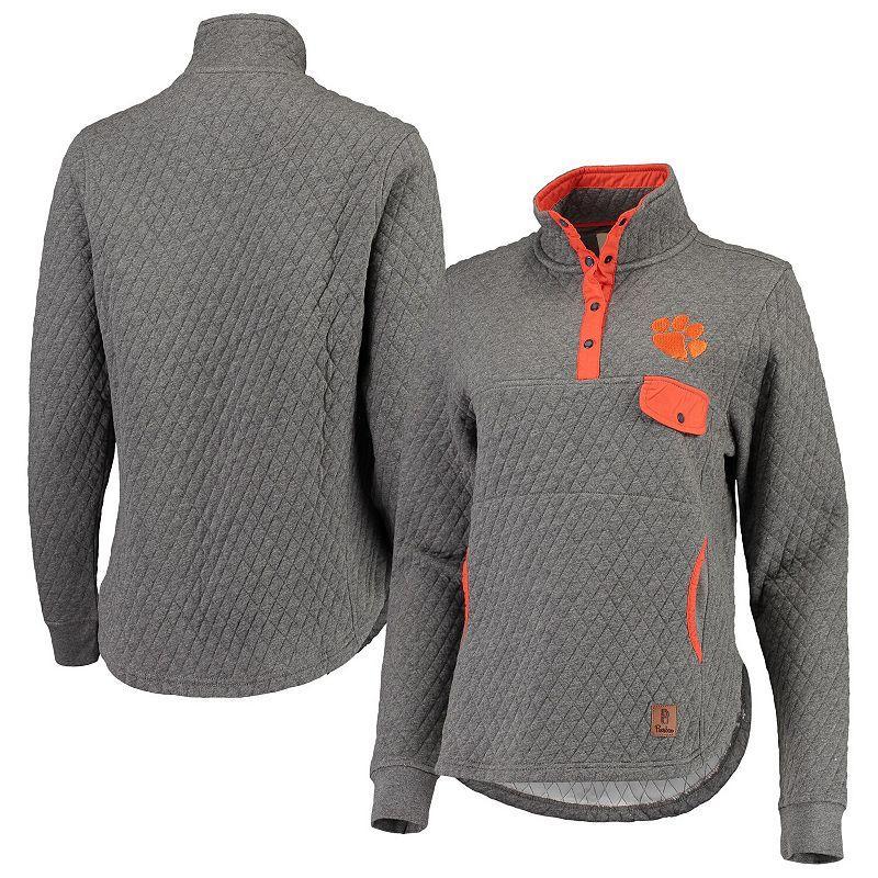 Womens Pressbox Heathered Gray and Orange Clemson Tigers Magnum Quilted Quarter-Snap Pullover Jacket - Heathered Gray Product Image