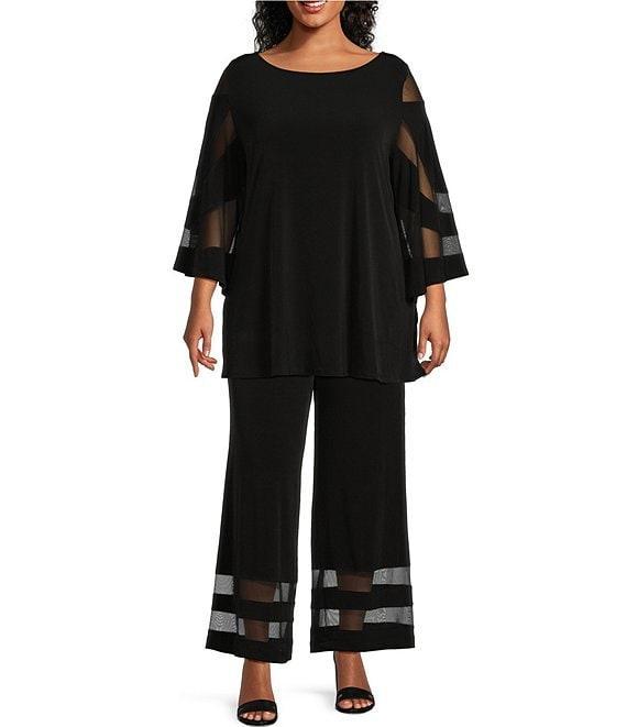 IC Collection Plus Size Knit Boat Neck 3/4 Mesh Cut Out Sleeve Tunic Product Image