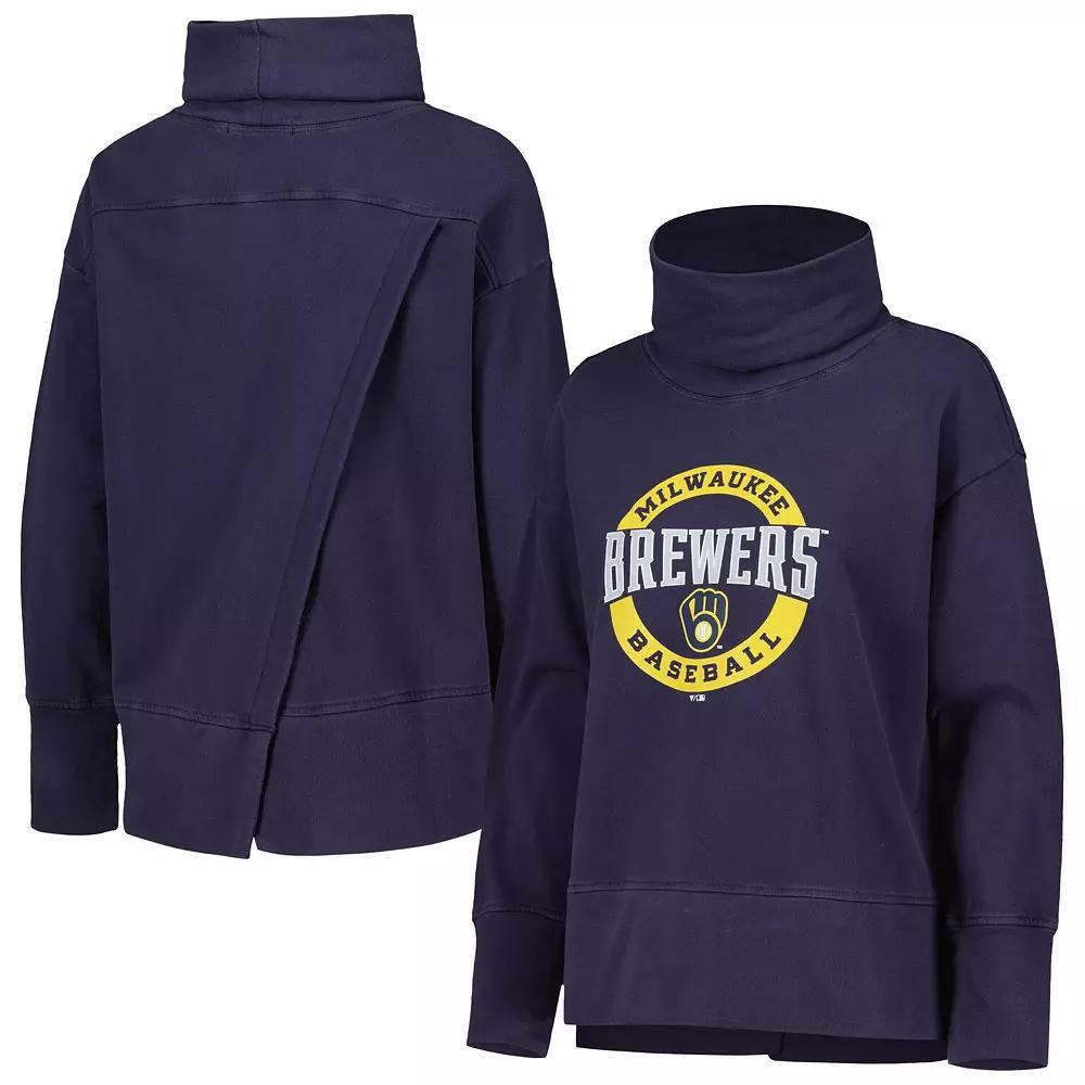 Women's Levelwear Navy Milwaukee Brewers Sunset Farm Team Pullover Sweatshirt,  Product Image