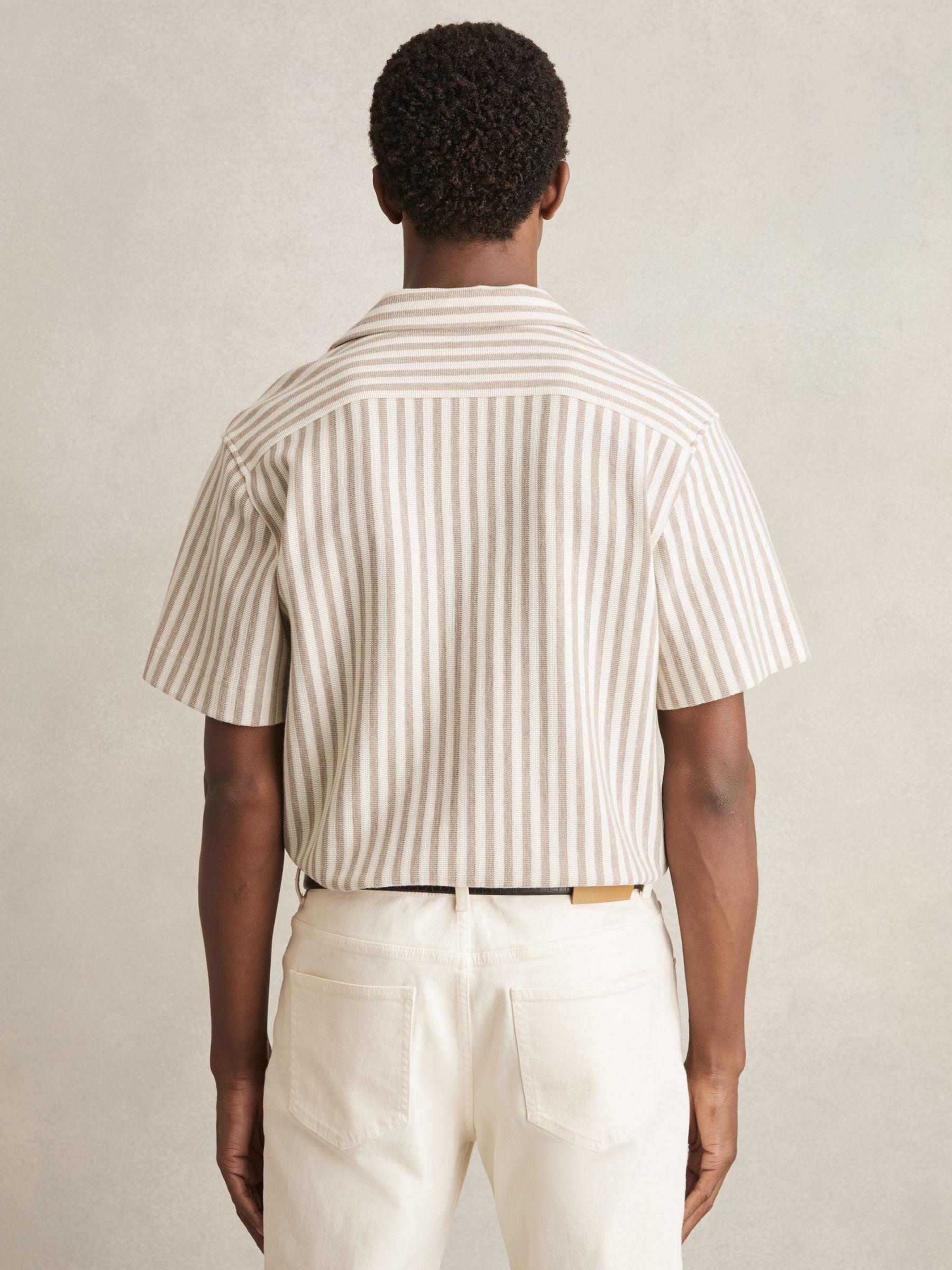 Textured Stripe Cuban-Collar Shirt in Stone/White Product Image