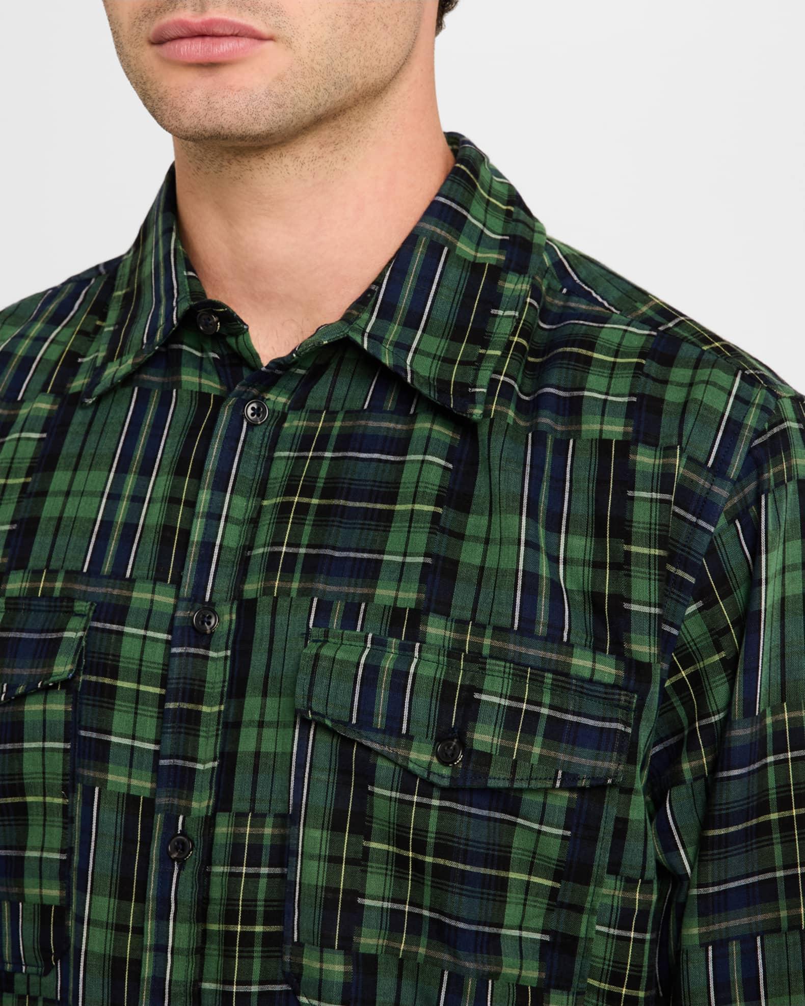Men's Patchwork Plaid Button-Down Shirt Product Image