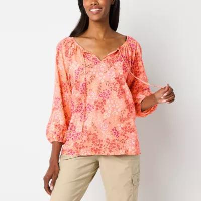 St. John's Bay Womens Split Tie Neck 3/4 Sleeve Blouse Product Image