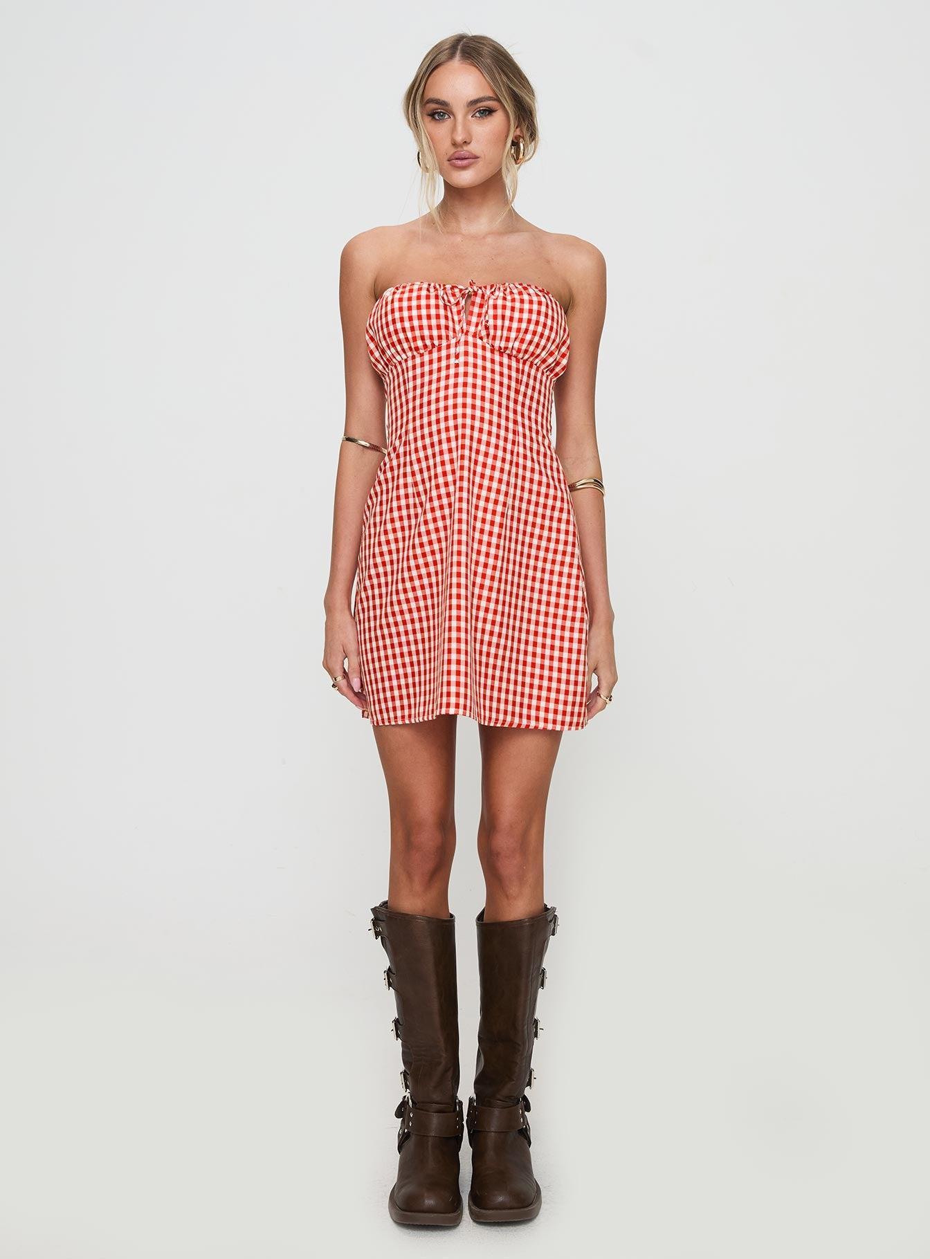 Double Date Mini Dress Red Gingham Product Image