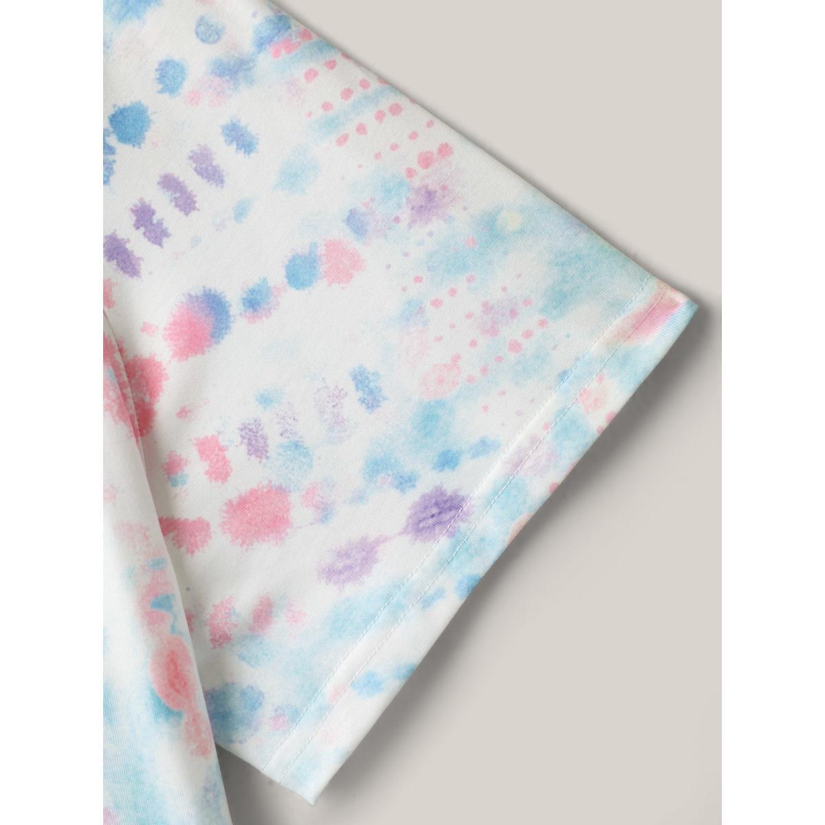 Plus Size Tie-Dye Ombre Round Neck T-Shirt Multicolor Women Playful Contrast Round Neck Casual T-shirts BloomChic 28/5X Product Image