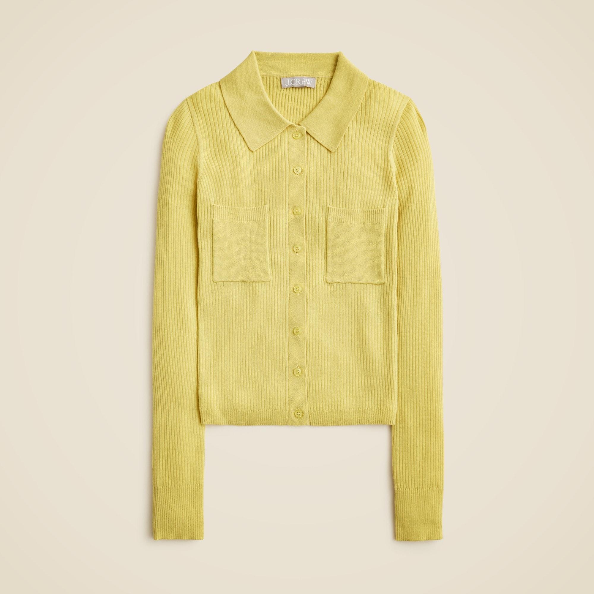 Collared button-up sweater in merino wool blend Product Image